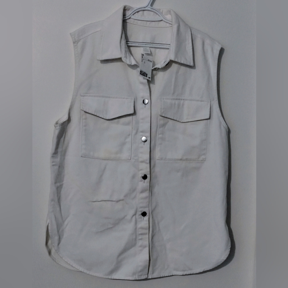 H&M Sleeveless Denim Long White Vest